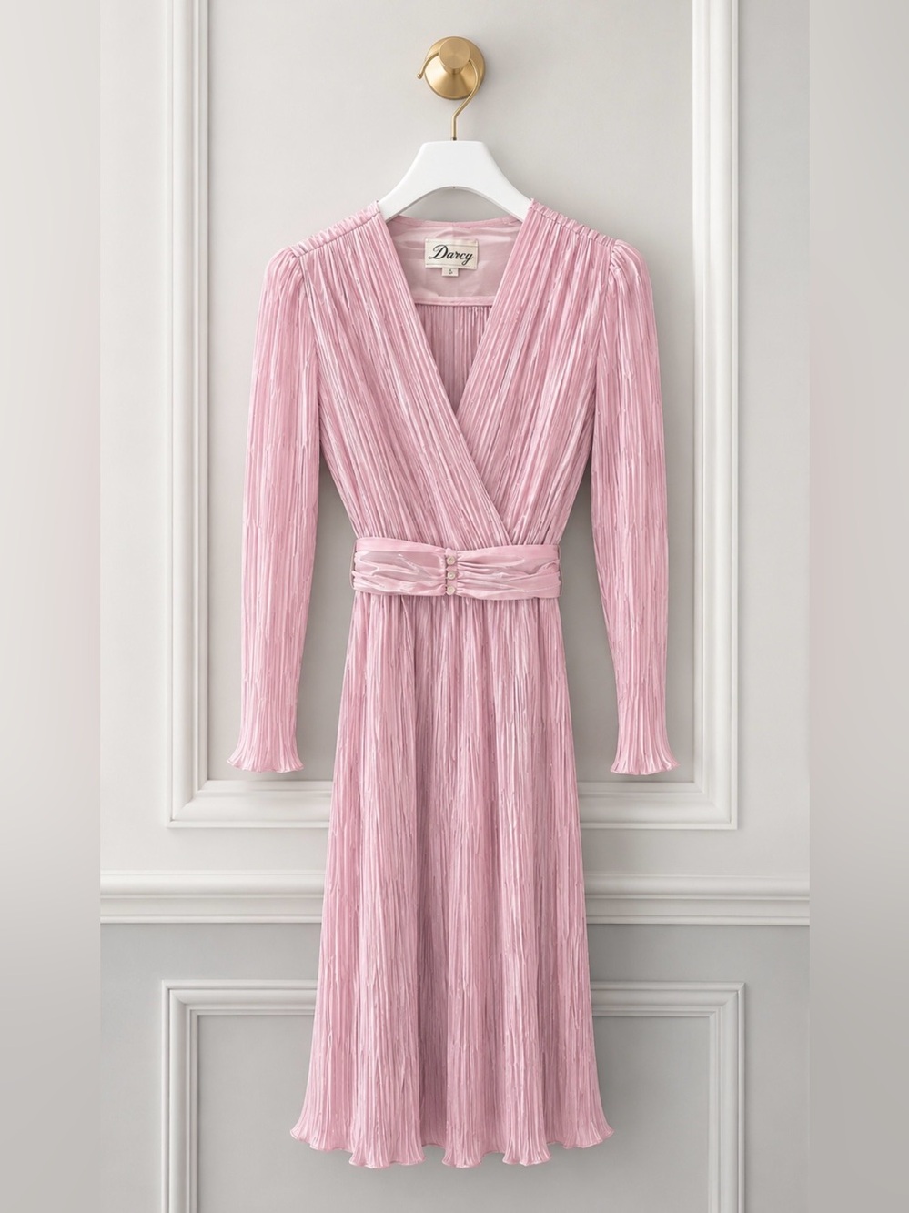Vintage Pink Pleated Chiffon Dress Size 11/12